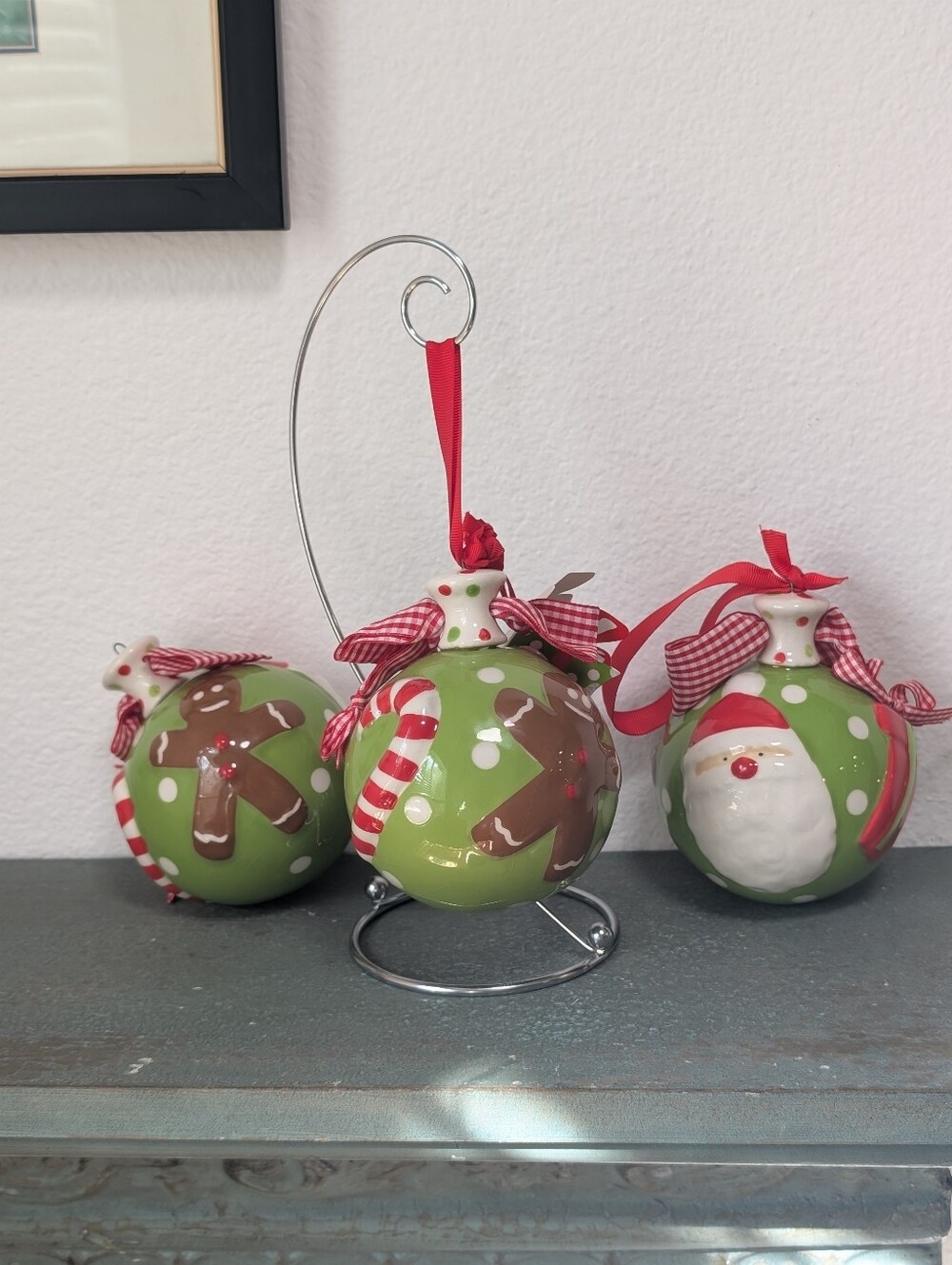Set of 3 Mud Pie Heavy Ceramic Santa & Gingerbread Man Christmas Ornaments 2010